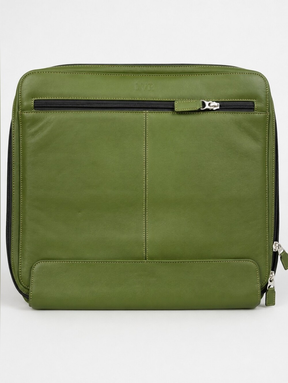 Levenger Fine Leather Green Laptop Portfolio Case Zip Around Sleeve Organizer